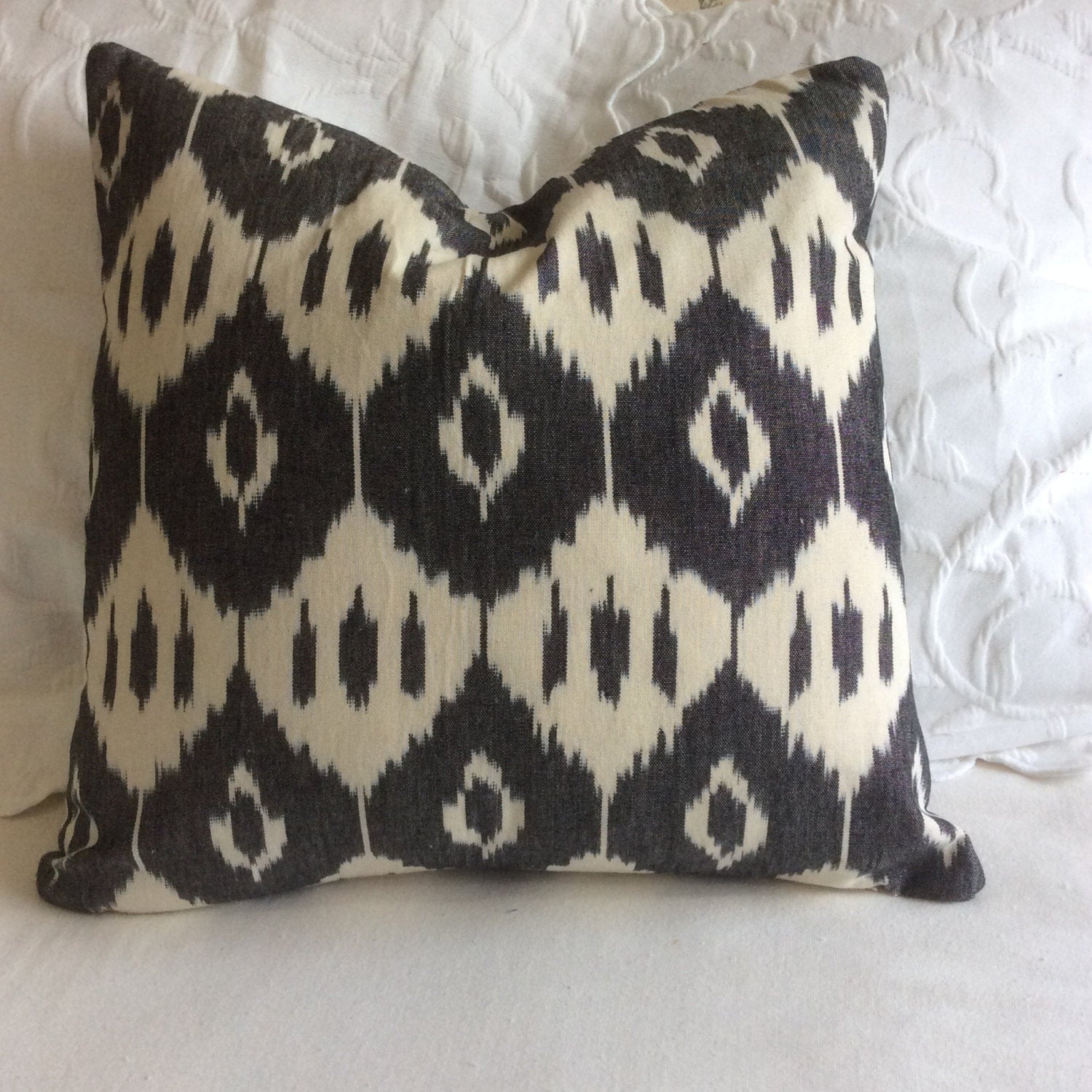 Ikat woven decorative pillow cover 20x20 black and cream