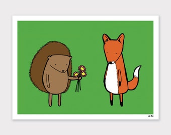 Hedgehog and Fox Print