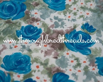 Bold Blue Roses - Vintage Fabric 36 inches wide New Old Stock Wonderful Daisies