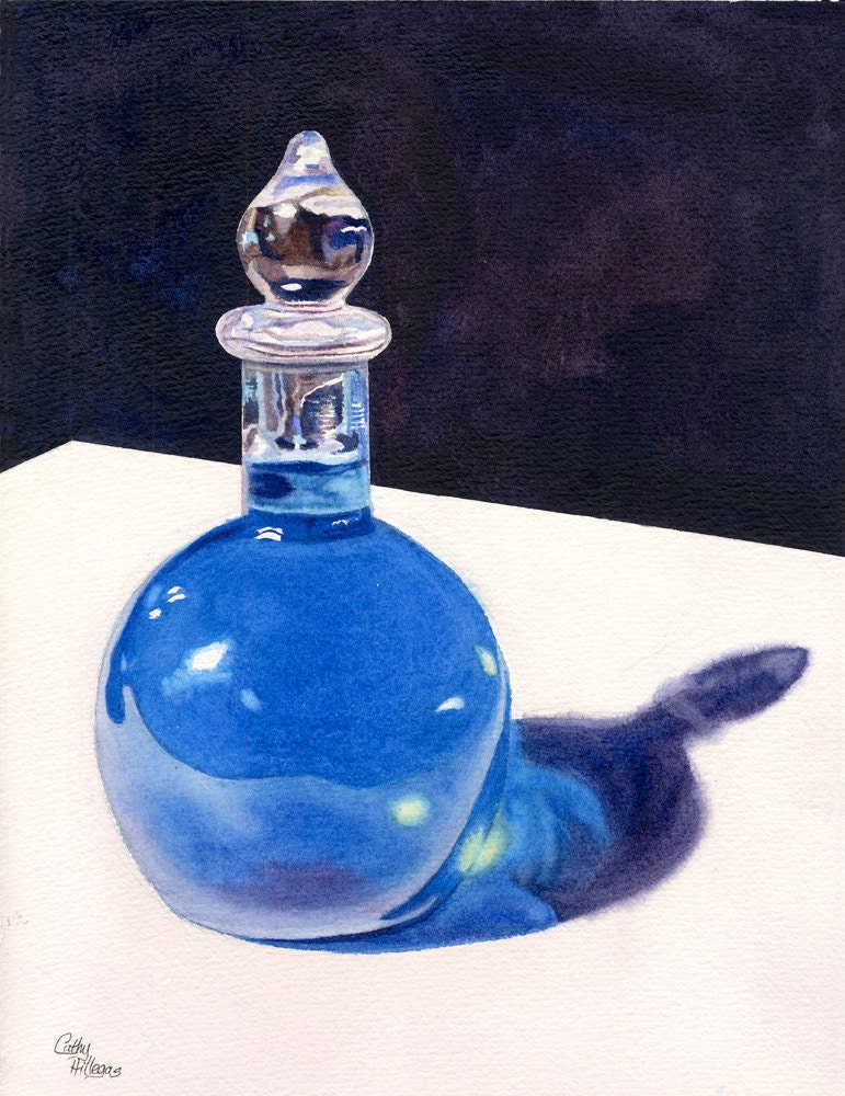 Blue Bottle Original Watercolor Painting by Cathy Hillegas