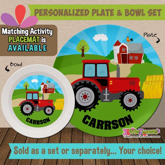 Tractor Plate and Bowl Set Personalized by 3littleflowers on Etsy