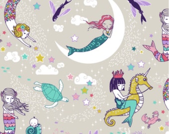 Mermaids Fabric - Mermaid Lullaby Small (Candy) Custom Fabric By Nouveau Bohemian - Mermaids Cotton Fabric by the Yard with Spoonflower