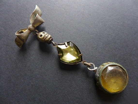 Interlunation. Rustic assemblage brooch or pendant with Roman glass archeological find.