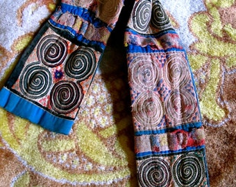 Hmong Fragment, Vintage Hmong Textile, Hmong Stitched Cotton, Hmong Motif Belt Fabric, Hmong Tribal Sash Fragment, Old Hmong Hand Sewing