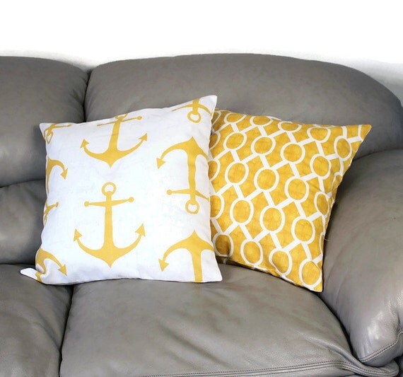 Items similar to Set of TWO Gold Nautical Decorative Throw Pillows