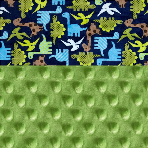 Blue and Green Dinosaur Minky Blanket - 42 x 55 Crib Size Personalized Baby Gift