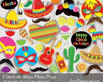 Cinco de Mayo Fiesta printable photo booth props, sombrero, poncho, luchador masks, Mexico fiesta party decoration instant download PP023