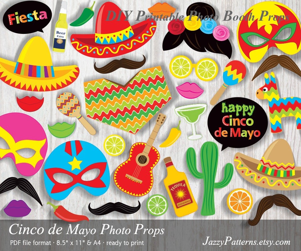 cinco de mayo fiesta printable photo booth props sombrero poncho luchador masks - Fiesta Decorations cinco de mayo fiesta printable photo booth props sombrero poncho luchador masks - Fiesta Decorations