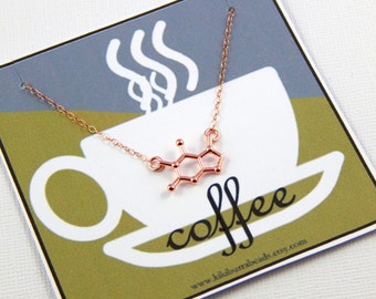 Coffee Necklace, Coffee Molecule, Caffeine Molecule Necklace, Molecule Jewelry, Molecular Jewelry