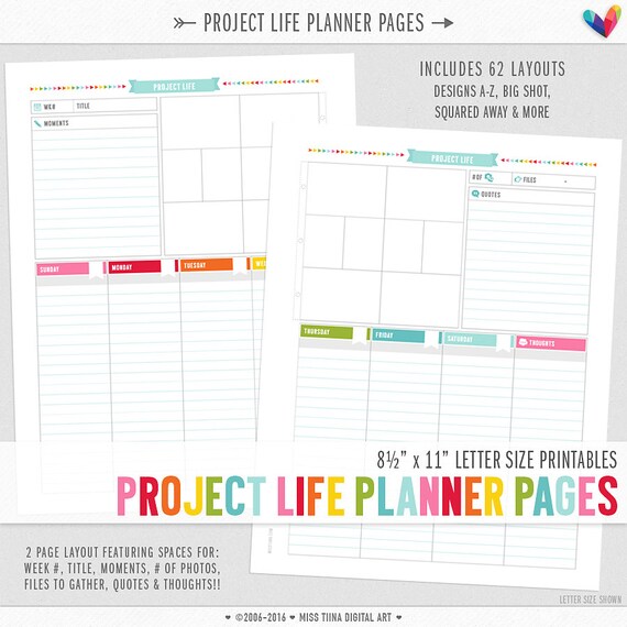 l project life planner page printables pdf 85 x