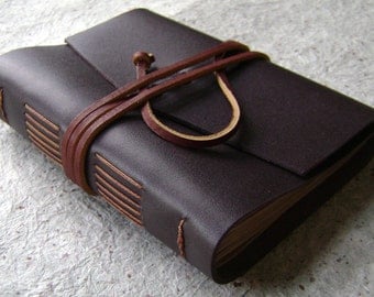 Leather journal, dark brown, 4" x 6", handmade leather journal by Dancing Grey Studio(2078)