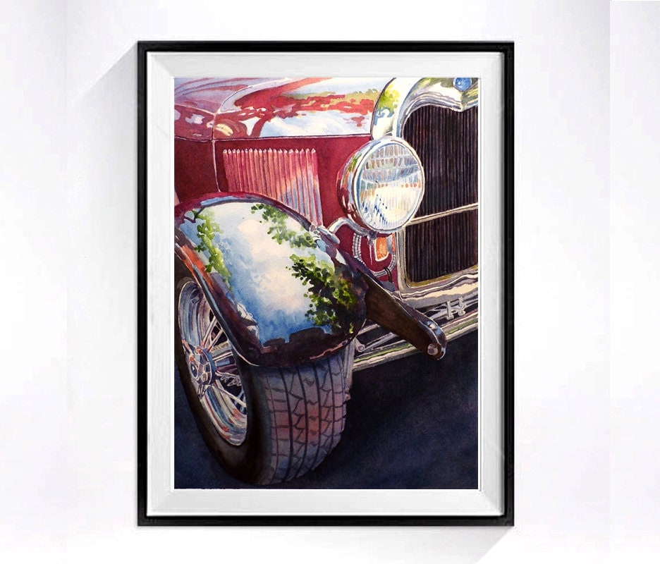 Vintage Cars Auto Art Classic car art print Red Hot Rod Fine