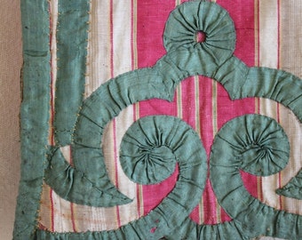 18th c Raspberry Silk Pelmet, Ciel de Lit, Arabesque Ribbon Work ~ Fabulous Period Piece