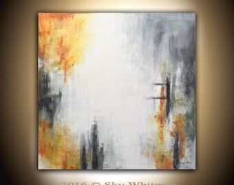 Original Large Modern Contemporary Art Charcoal Gray Burnt Amber Abstract Acrylic Painting 36x36 by Sky Whitman