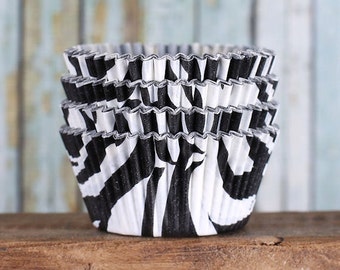 Zebra Stripe Cupcake Liners, Black Cupcake Liners, Animal Print Cupcake Liners, Zebra Baking Cups, Zebra Cupcake Wrappers (45 ct)