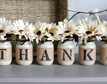 Thanksgiving Decor,Thanksgiving Centerpieces,Fall Table Decor,Rustic Decor,Thanks Mason Jars,Thanksgiving Table Decor,Thanks Sign,Fall Decor