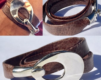 Wrap Bracelet, Leather Jewelry, Triple Wrap Leather Bracelet, Gift for Her, Bridesmaid, Brown Leather, Flat Folded Leather, Magnetic Clasp