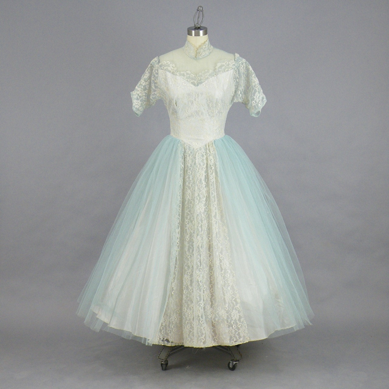 Vintage 1950s Prom Dress 50s Dress Powder Blue Tulle and