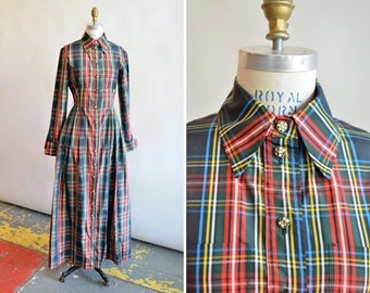 Vintage MOSCHINO couture silk taffeta plaid dress