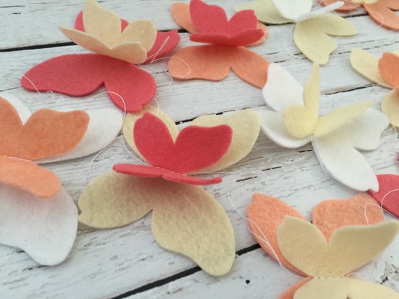 Butterfly Garland - Felt Butterflies - Spring Garland - Coral Butterflies - Peach Butterflies - Butterfly Party Il_570xn