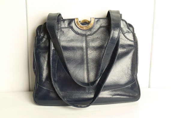 Lou Taylor Vintage Handbag Navy Blue Italian Leather 1960s