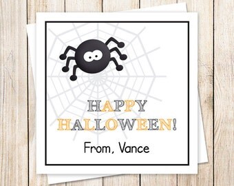 PRINTABLE halloween favor tags, stickers . black spider . personalized . spider web . gift tags . You Print