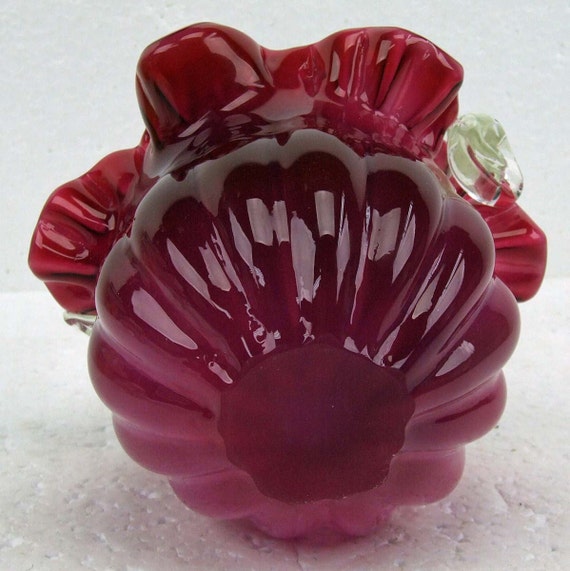 Vintage Fenton Art Glass Cranberry Rasberry and White Ruffled