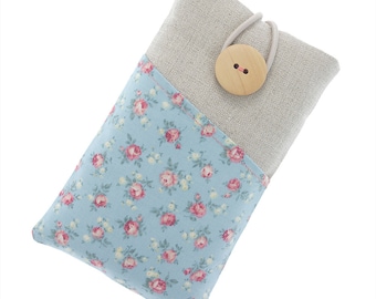 Floral fabric iPhone 6 case, iPhone 6s case with pockets, iPhone 6 Plus case, iPhone 5 case, iPhone 7 pouch, iPod Classic case, small roses