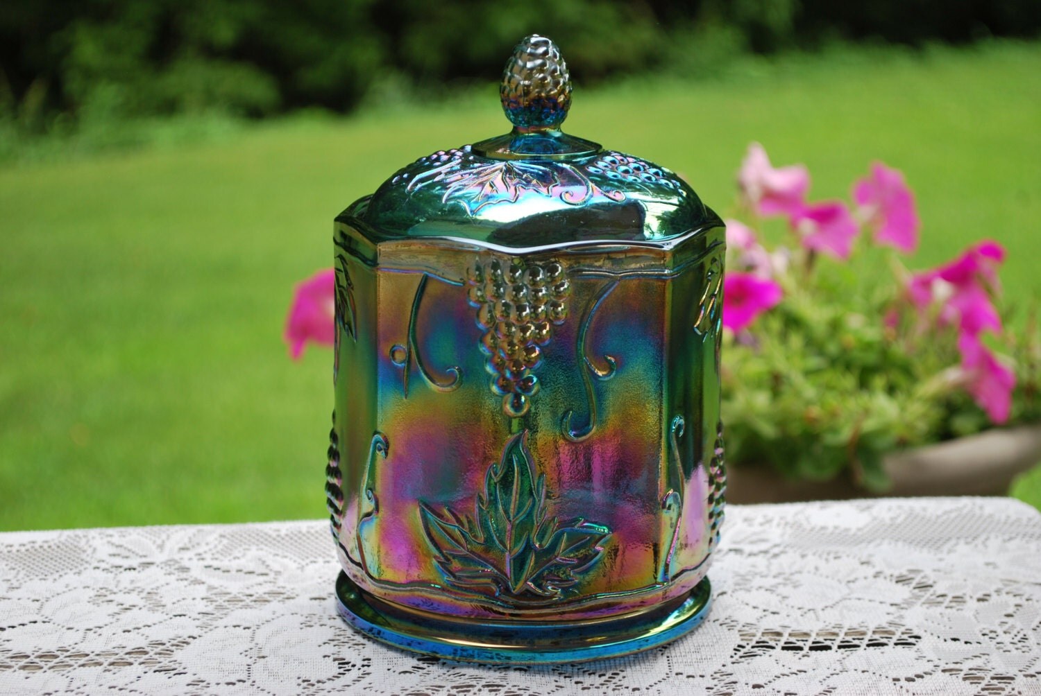 Vintage Iridescent Blue Carnival Glass By Aglimpsefromthepast 6270