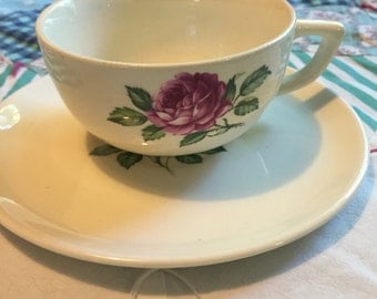 Vintage 2 Piece Tea Cup Set Single Pink Rose #3964