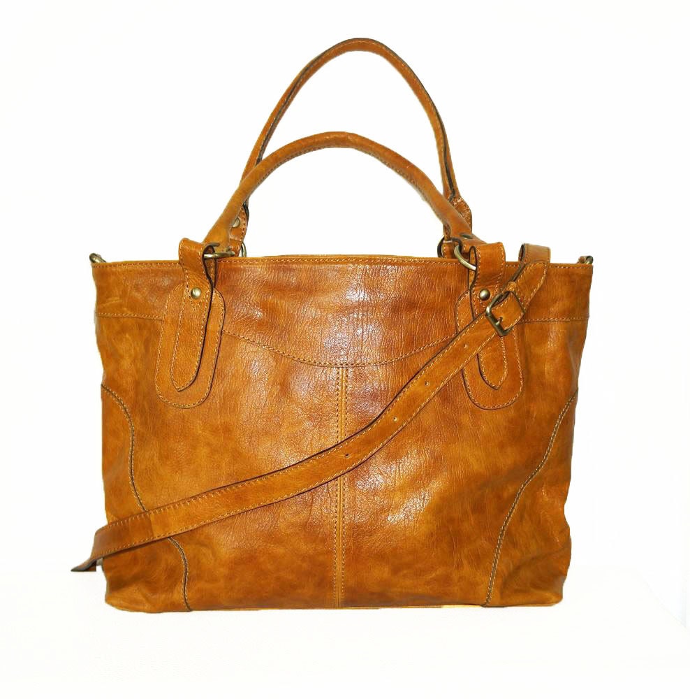 Distressed Orange Leather Tote Bag // Boho chic Handbag