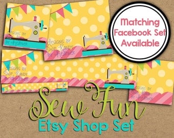 Etsy Banner Set - Etsy Cover Photo - Sewing Etsy Shop Graphics - Etsy Shop Banner - Sewn Banner - Sewing Etsy Banner - Sewing Cover Image