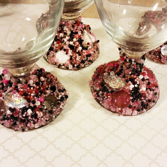 Decorated Drinking Glasses Pink Water Glasses Beaded