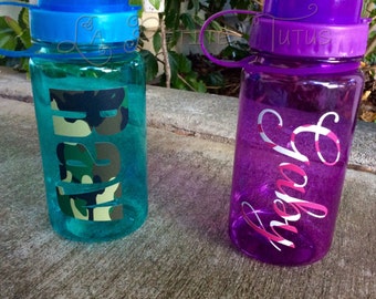 Kids water bottle, water bottle, custom bottle, sports bottle, drink bottle, pink, orange, lime, blue, purple, custom made, vinyl decorated