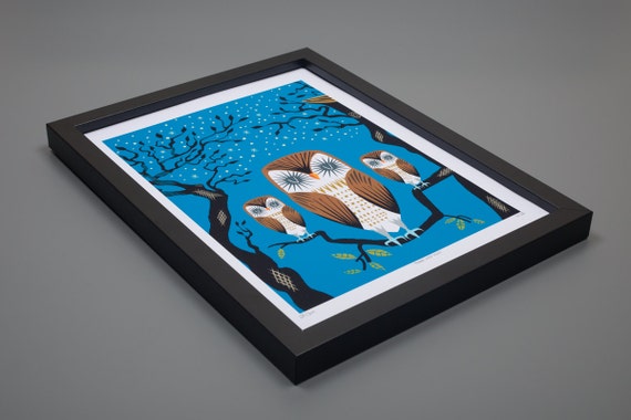 Three Lazy Owls - Framed Owl Art Print - Childrens Art - Animal Art - Wildlife print - Nature print - by Oliver Lake