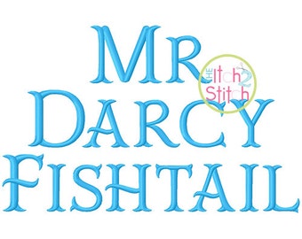 Mr Darcy Fishtail Embroidery Font 0.5", 1", 1.5", 2", 2.5" & 3", Aa-Zz letters, numbers, punctuation in 6 sizes, INSTANT DOWNLOAD available