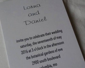 50 Wedding Invitations simple names with matching white envelopes