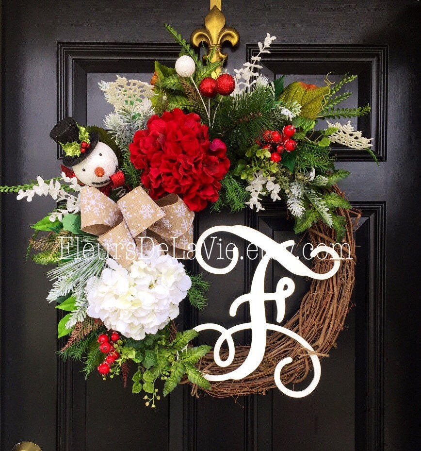 Wreath For Front Door Monogram Wreaths Snowman Wreath For Front Door Monogram Wreaths Snowman Gift Seasonal