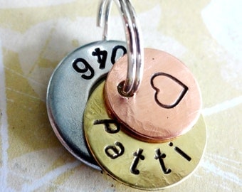 Stethoscope ID Tag - Medical ID Tag - Hand Stamped Washer, Brass disc and Copper Disc