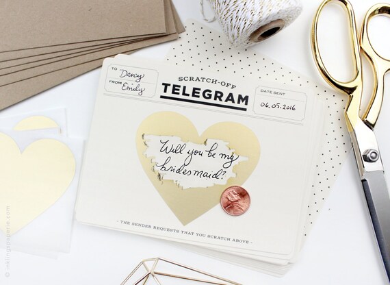 Scratch-off "Be My Bridesmaid" Telegram / Classic Cream & Black