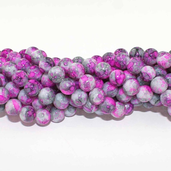 20 Mottled Glass Beads 8mm Tones of Pink and Charcoal