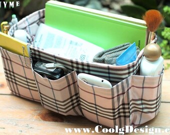Purse Organizer Insert Handmade Gift / Extra Sturdy / Pink Plaid / Medium 22x8cm