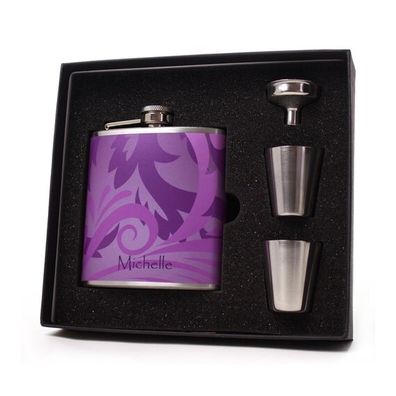 Flask for Women // Purple Vines Liquor Flask // 6oz