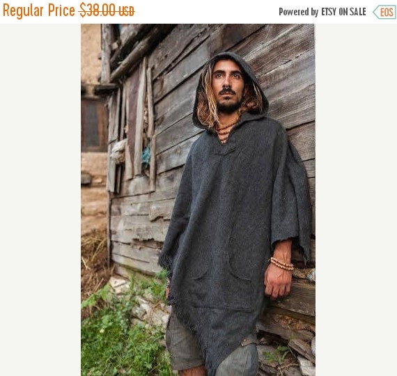 Wool Poncho Unisex by PrimitiveTribalCraft on Etsy