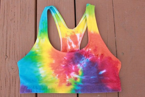 Tie dye sports bra upcycled by DoYouDreamOutLoud on Etsy