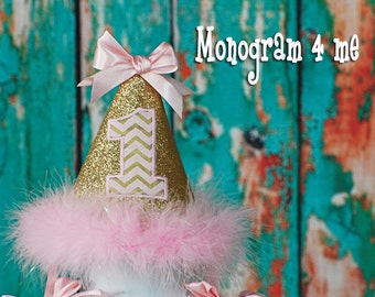 Princess 1st Birthday Hat - Birthday Cap - Light Pink and Gold - First Birthday - Party Hat