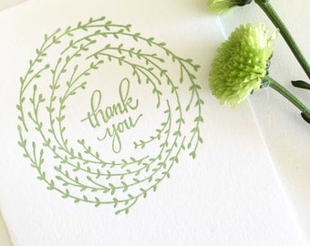 Wedding Thank You Cards, Letterpress Thank You Cards, Thank You Card Sets, Wreath Thank You Cards, Calligraphy Cards, Letterpress Cards