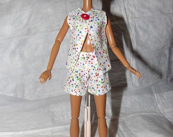 Colorful splatter print top & shorts for Fashion Dolls - ed866