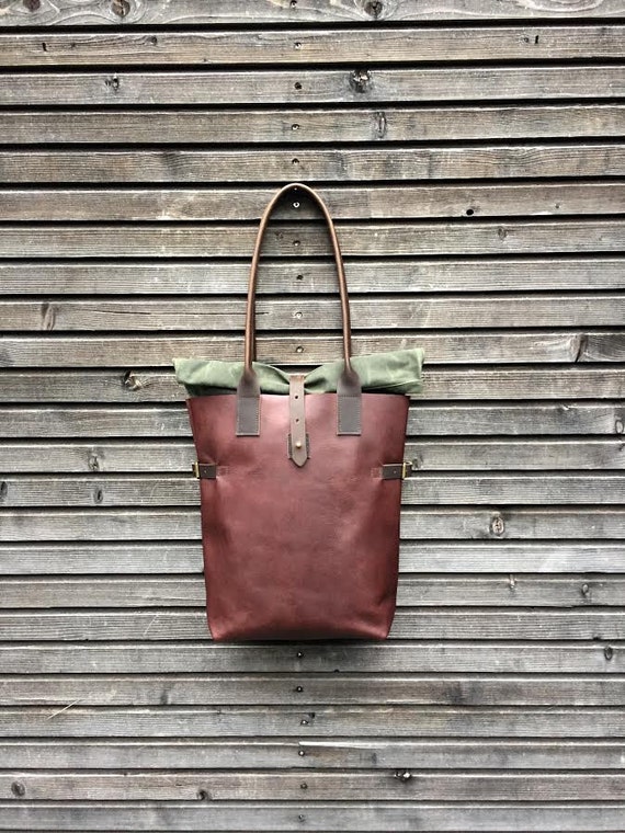 Leather tote bag / shoulderbag made from oiled leather with
