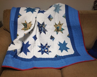 LAP Quilt, Baby quilt, star quilt, Blue quilt